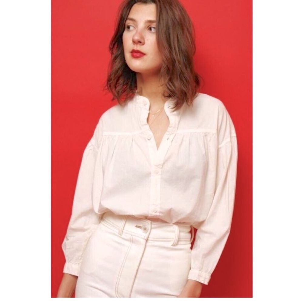 MOTHER the gatherer white pleated button down shirt size XS